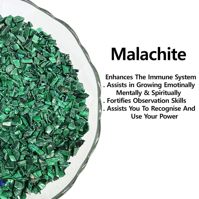 9dzine Natural Malachite Crystal Chips Stone Irregular Shaped Crushed Original Malachite Gemstone Uncut Chips Stone for Vastu Correction Gift Dcor 250 Gm Green - Image 2