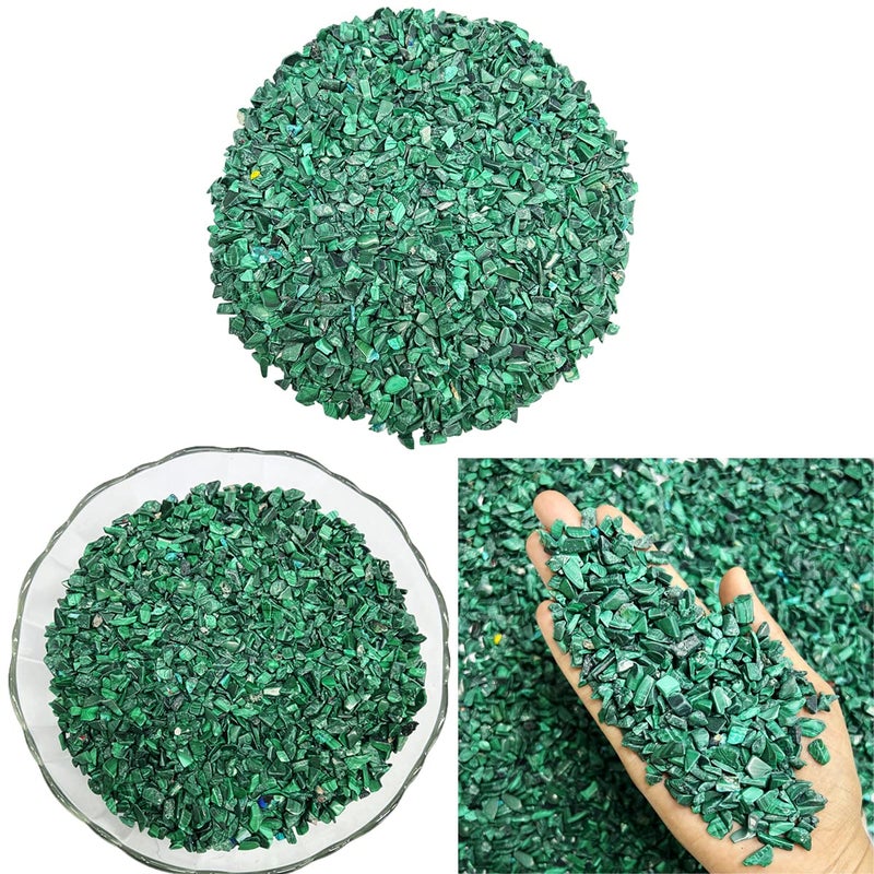 9dzine Natural Malachite Crystal Chips Stone Irregular Shaped Crushed Original Malachite Gemstone Uncut Chips Stone for Vastu Correction Gift Dcor 250 Gm Green - Image 1