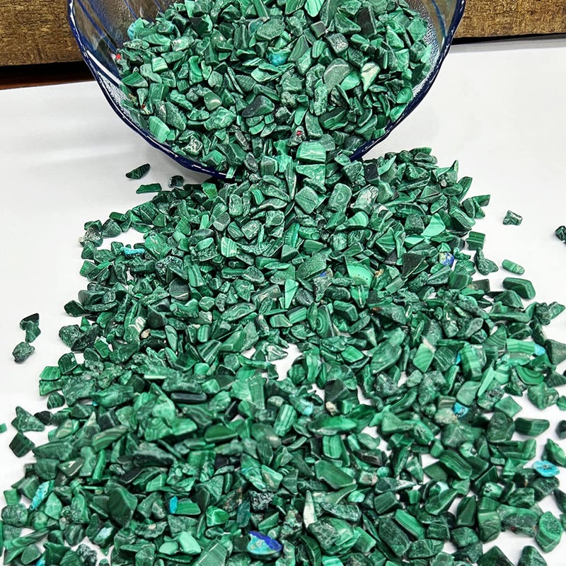 9dzine Natural Malachite Crystal Chips Stone Irregular Shaped Crushed Original Malachite Gemstone Uncut Chips Stone for Vastu Correction Gift Dcor 250 Gm Green - Image 5