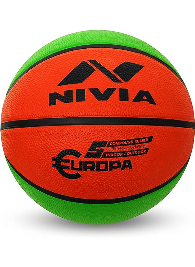 Nivia Europa Basketball Size: 7 Multicolour  | 8 Panels | Material Core Bladder Latex | Suitable for Hard Surface | Machine Stitched | Training/Match Ball for Men  - Image 1