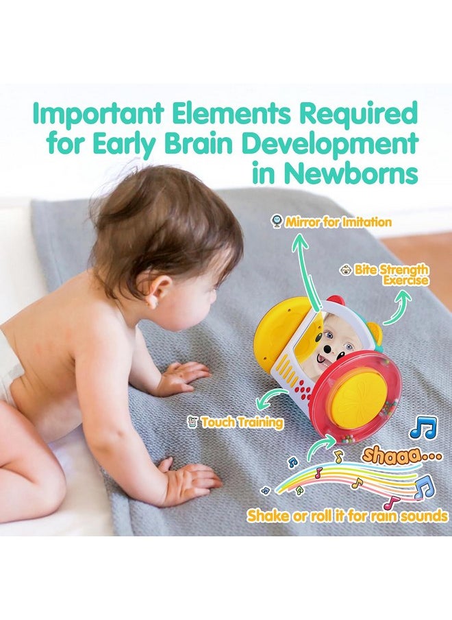 PLAY Tummy Time Toys Rolling Baby Mirror Activity Toy Newborn Toys 0 3 6 9 12 Months with Teethers Infant Mirror Crawling Toys Montessori Toys for Brain Development Visual Stimulation, Double-Sided