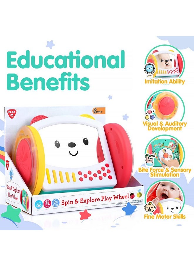 PLAY Tummy Time Toys Rolling Baby Mirror Activity Toy Newborn Toys 0 3 6 9 12 Months with Teethers Infant Mirror Crawling Toys Montessori Toys for Brain Development Visual Stimulation, Double-Sided