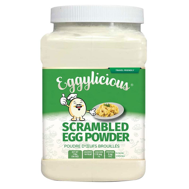 Eggylicious Egg Scramble Mix - Made w/ Hormones Free Whole Eggs/Protein Packed -Easy & Delicious Breakfast - Ideal for Outdoors/Camping/Backpacking - Preservatives Free - Easy Storing 1 lb Jar - Image 1
