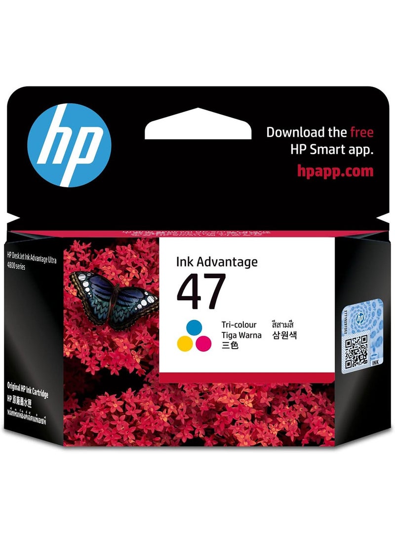 HP 47 Tri-Color Original Ink Advantage Cartridge, 6Zd61Ae Cyan, Magenta, Yellow & 47 Original Black Ultra Ink Advantage Cartridge (6ZD21AE) Black Bundle - Image 2