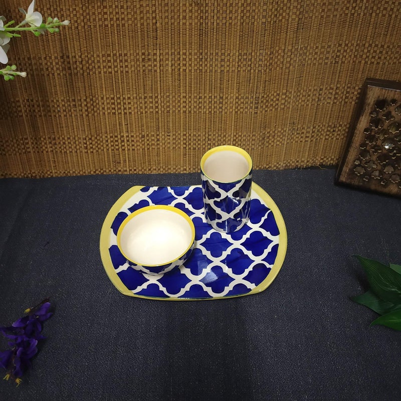 Caffeine Ceramic Handmade Blue Umrao Combo Dinner Set (3 pcs.) - Image 2