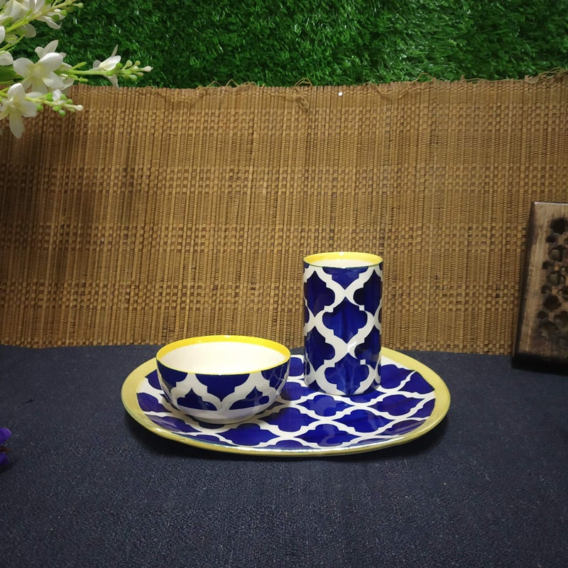 Caffeine Ceramic Handmade Blue Umrao Combo Dinner Set (3 pcs.) - Image 1