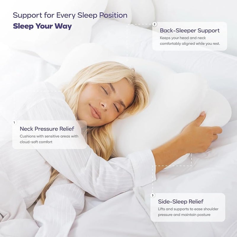 MELLOW CloudAlign Memory Foam Pillow for Neck & Shoulder Support, Standard | Dual Height Ergonomic Cervical Pillow for Side Back & Stomach Sleepers, Contoured Orthopedic Bed Pillow with Washable Cover - Image 3