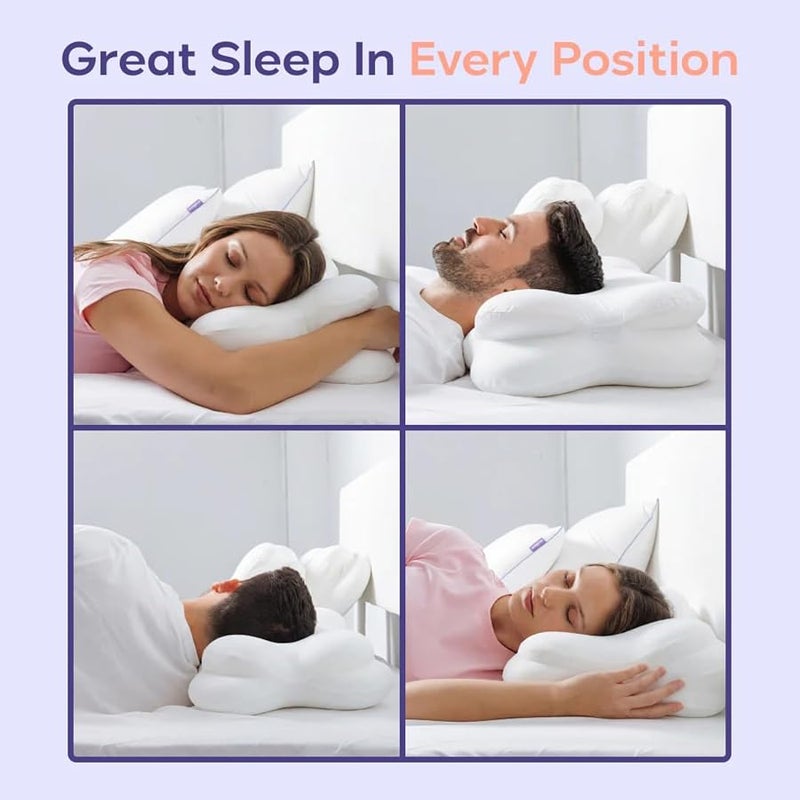 MELLOW CloudAlign Memory Foam Pillow for Neck & Shoulder Support, Standard | Dual Height Ergonomic Cervical Pillow for Side Back & Stomach Sleepers, Contoured Orthopedic Bed Pillow with Washable Cover - Image 5