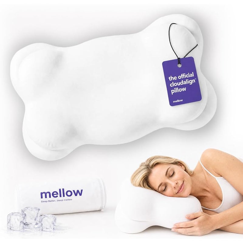 MELLOW CloudAlign Memory Foam Pillow for Neck & Shoulder Support, Standard | Dual Height Ergonomic Cervical Pillow for Side Back & Stomach Sleepers, Contoured Orthopedic Bed Pillow with Washable Cover - Image 1