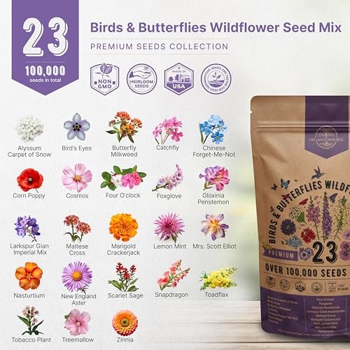 Organo Republic 23 Wildflower Seeds Annual & Perennial Mix for Indoor & Outdoors, Attract Birds & Butterflies 100,000+ Non-GMO, Heirloom Garden Seeds, 4oz Packet for Growing Wild Flowers - Image 3
