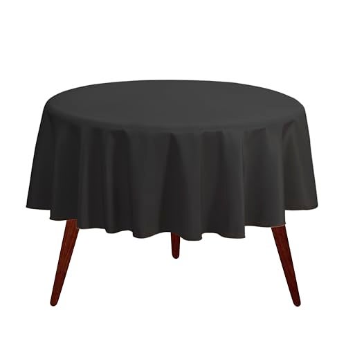 Gee Di Moda Round Tablecloth - 108 Inch Black Round Table Cloth for 48 to 72 Inch Round Tables - Heavy Duty Washable Fabric - for Buffet Table, Holiday Party, Dinner, Wedding & Baby Shower - Image 1