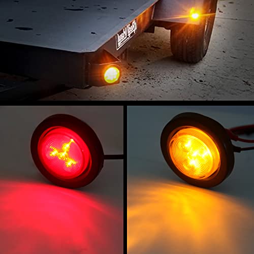 Konrali 10Pcs 2 Inch Round Led Marker Lights, 2 Inch Round Trailer LED Side Marker and Clearance Marker Lights 4 LED Sealed Flush Mount with Rubber Grommets and 2 Prong Wire Pigtails Waterproof (5Red+5Amber) - Image 4