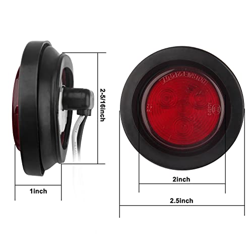 Konrali 10Pcs 2 Inch Round Led Marker Lights, 2 Inch Round Trailer LED Side Marker and Clearance Marker Lights 4 LED Sealed Flush Mount with Rubber Grommets and 2 Prong Wire Pigtails Waterproof (5Red+5Amber) - Image 3