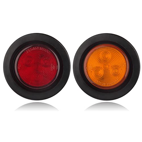 Konrali 10Pcs 2 Inch Round Led Marker Lights, 2 Inch Round Trailer LED Side Marker and Clearance Marker Lights 4 LED Sealed Flush Mount with Rubber Grommets and 2 Prong Wire Pigtails Waterproof (5Red+5Amber) - Image 2
