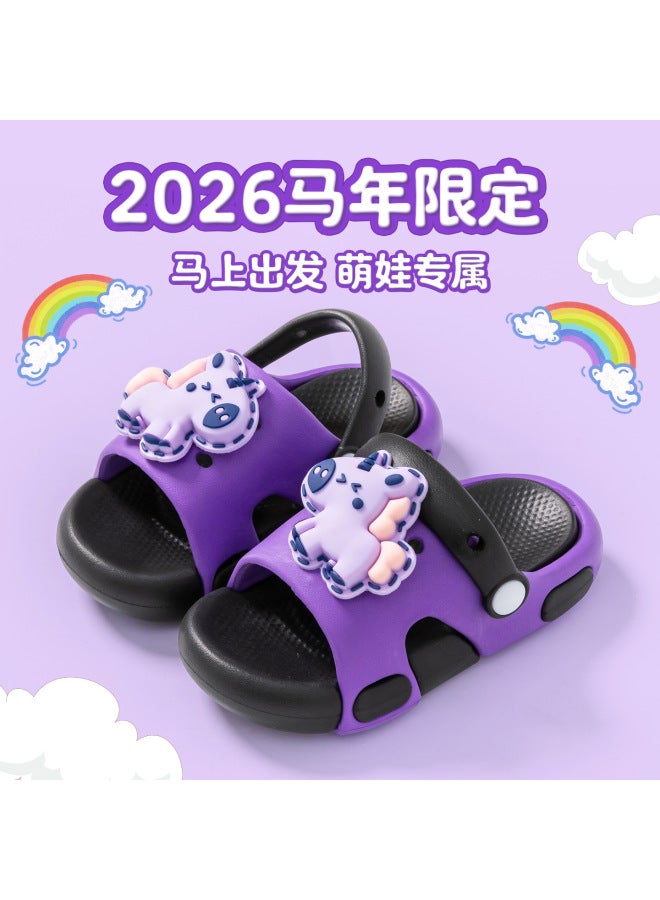 Customized Super Cute And Adorable New Year Of The Horse 3d Pony Parent-child Household Non-slip Cartoon Children's Slippers Beach Sandals