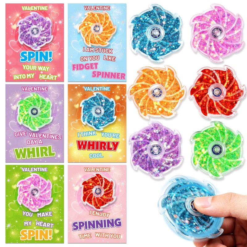 LACCHOUFEE Valentines Day Gifts For Kids 24 Pack Glitter Fidget Spinners with Greeting Cards Valentines Sensory Toys Bulk for School Classroom Exchange Prizes Boys Girls Gift Party Favors - Image 3