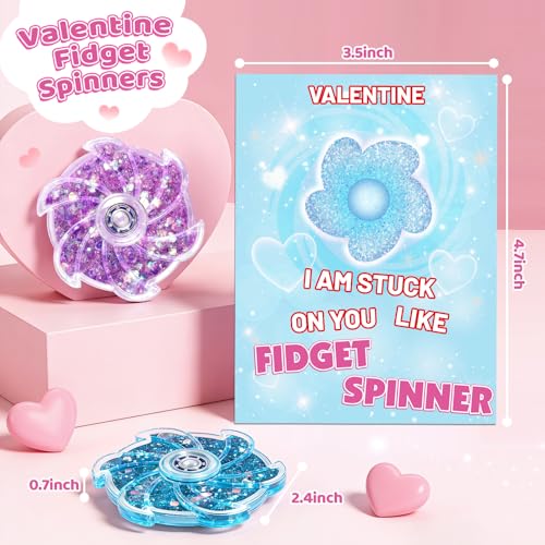 LACCHOUFEE Valentines Day Gifts For Kids 24 Pack Glitter Fidget Spinners with Greeting Cards Valentines Sensory Toys Bulk for School Classroom Exchange Prizes Boys Girls Gift Party Favors - Image 5