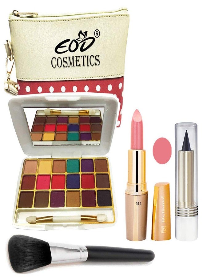 Eod Cosmetics Make Up Kit (18 Colors Eyeshadow,1 Creamy Matte Lipstick,1 Make Up Brush,1 Kajal with Multi-Purpose Makeup Pouch) A10 Set of 5 - Image 2