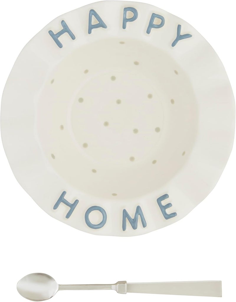 Mud Pie 3 x 11 dia  spoon 10 12 Wavy Rim Happy Bowl Set White - Image 1