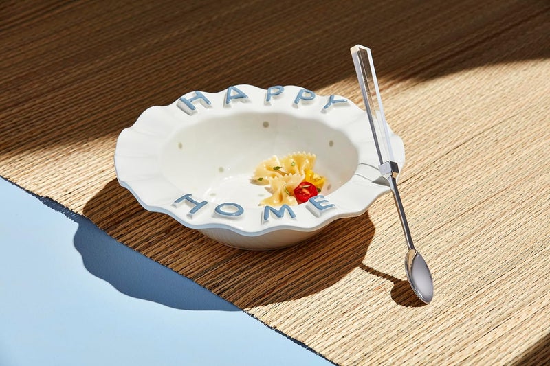 Mud Pie 3 x 11 dia  spoon 10 12 Wavy Rim Happy Bowl Set White - Image 2