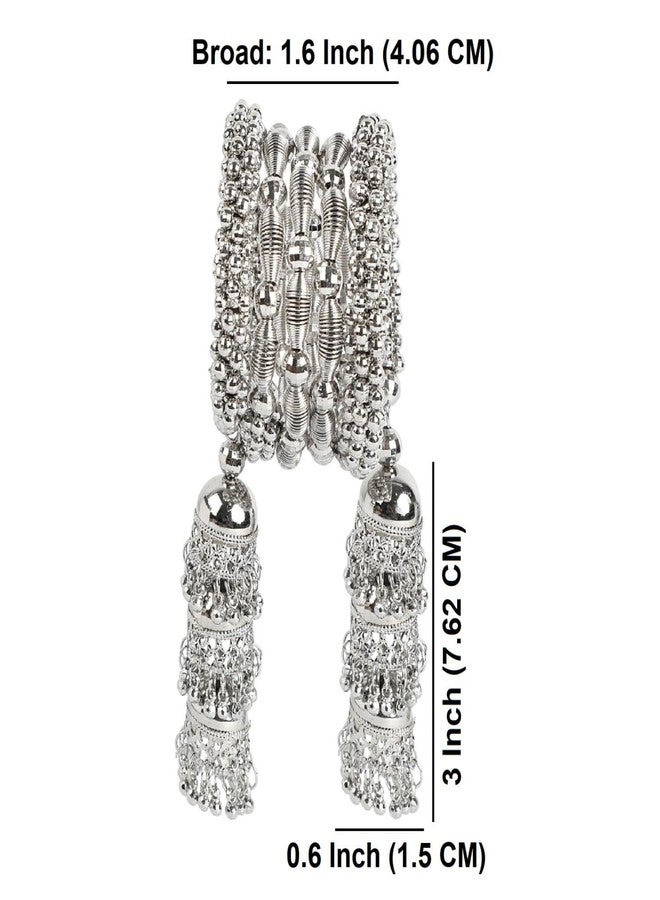Efulgenz Indian Oxidized Jewelry Boho Bracelet Set Indian Oxidized Bracelet for Women Metal Ball Beaded Layered Jhumki Hanging Latkan Tassel Bracelet Fashion Statement Jewelry for Women - Image 4