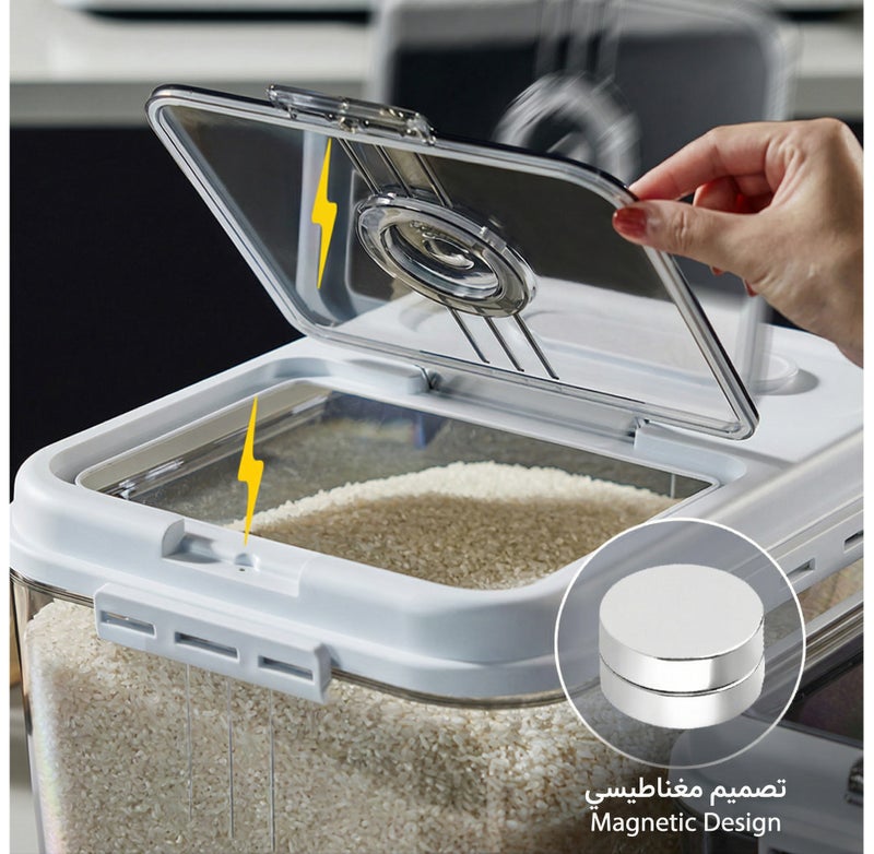 حاوية رز محكمة ٥ كجم مع نظام امتصاص الرطوبة، إغلاق متعدد الطبقات، مؤشر لتتبع مدة التخزين وتصميم شفاف لتخزين الأرز والحبوب والمواد الجافة - Image 5