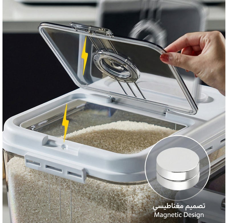 Airtight Rice Container for Fresh Kitchen Storage (5KG) | Freshness Timer & Magnetic Lid - Image 5