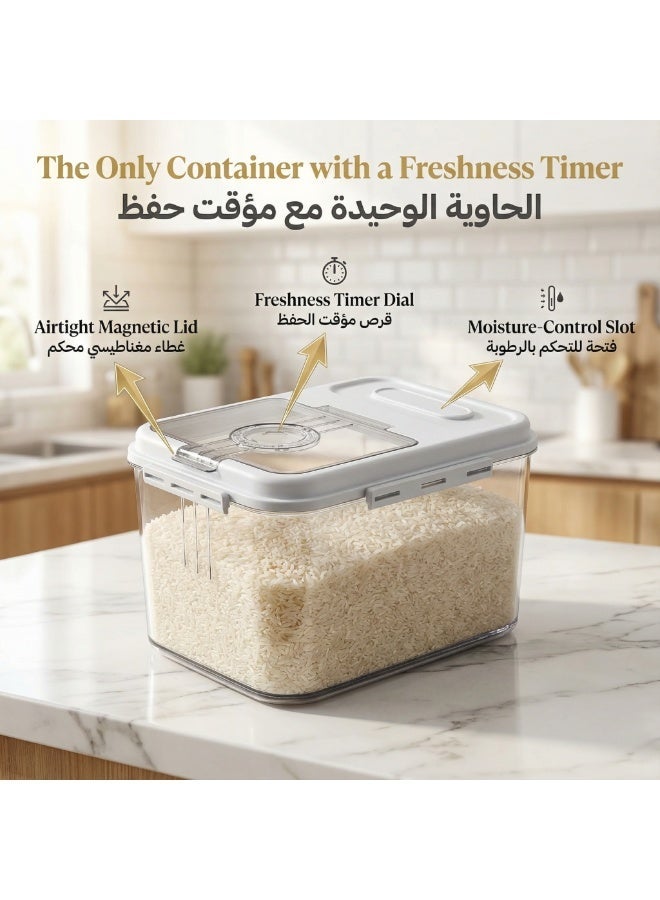 Airtight Rice Container for Fresh Kitchen Storage (5KG) | Freshness Timer & Magnetic Lid - Image 1