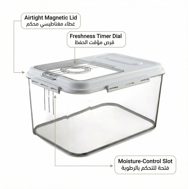 Airtight Rice Container for Fresh Kitchen Storage (5KG) | Freshness Timer & Magnetic Lid - Image 3