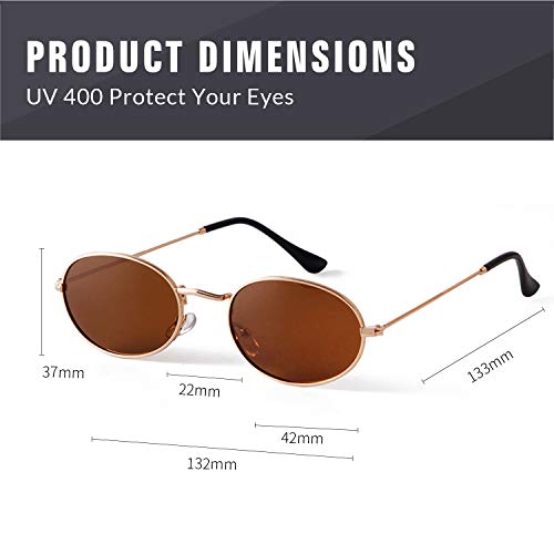 GIFIORE Oval Sunglasses for Women Men,Vintage Retro 90s Sunglasses Trendy Fashion Small Sun Glasses Unisex Stylish (Gold Frame Brown Lens) - Image 4