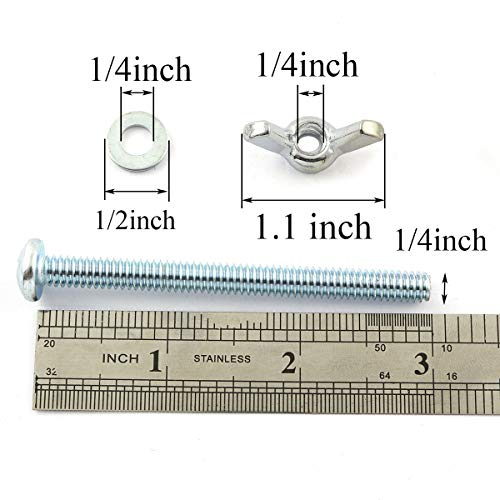 Pro Bamboo Kitchen 5Sets Screw Bolts with Wing Nut Zinc Plated Carbon Steel Mounting Hardware Fitting Fastenings:1/4"-20 Hand Tighten Wing Nuts,1/4"-20x3" Phillips Head Screw Bolt with Washers - Image 2