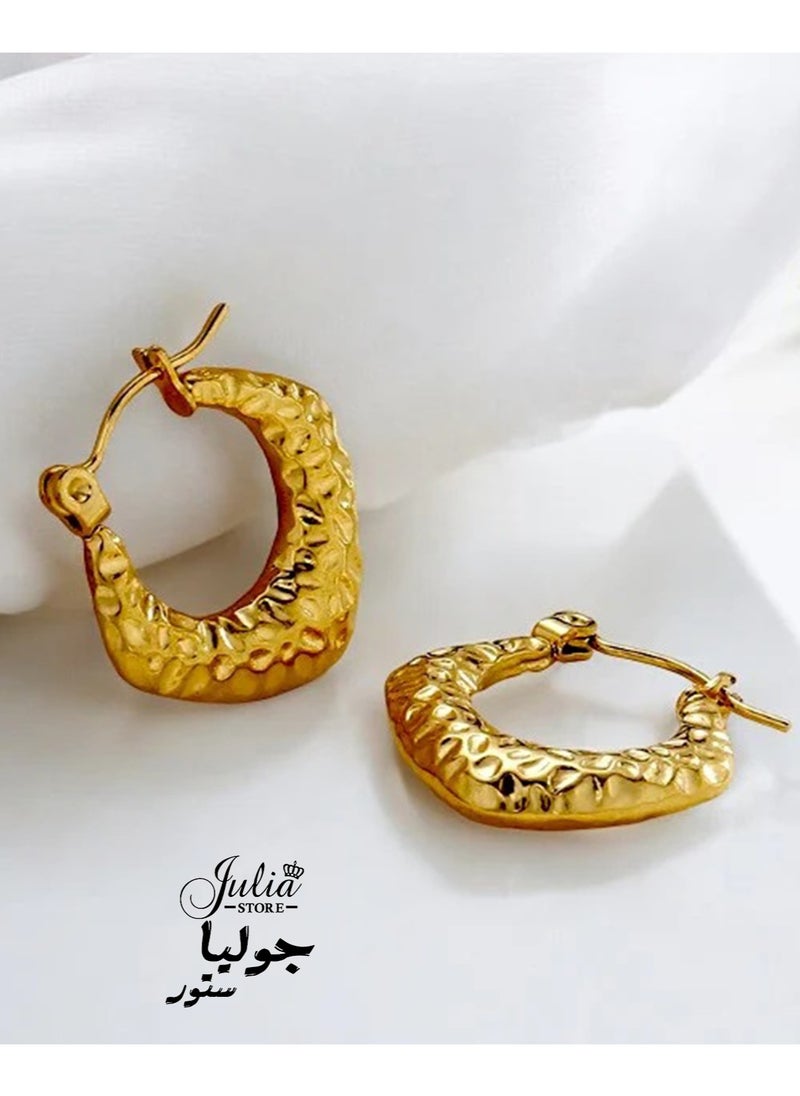 Julia Store 18K Gold Plated 316L Stainless Steel Chunky Irregular Hypoallergenic Gold Thick Lightweight Click-Top Hoop Earrings for Women  - Image 1