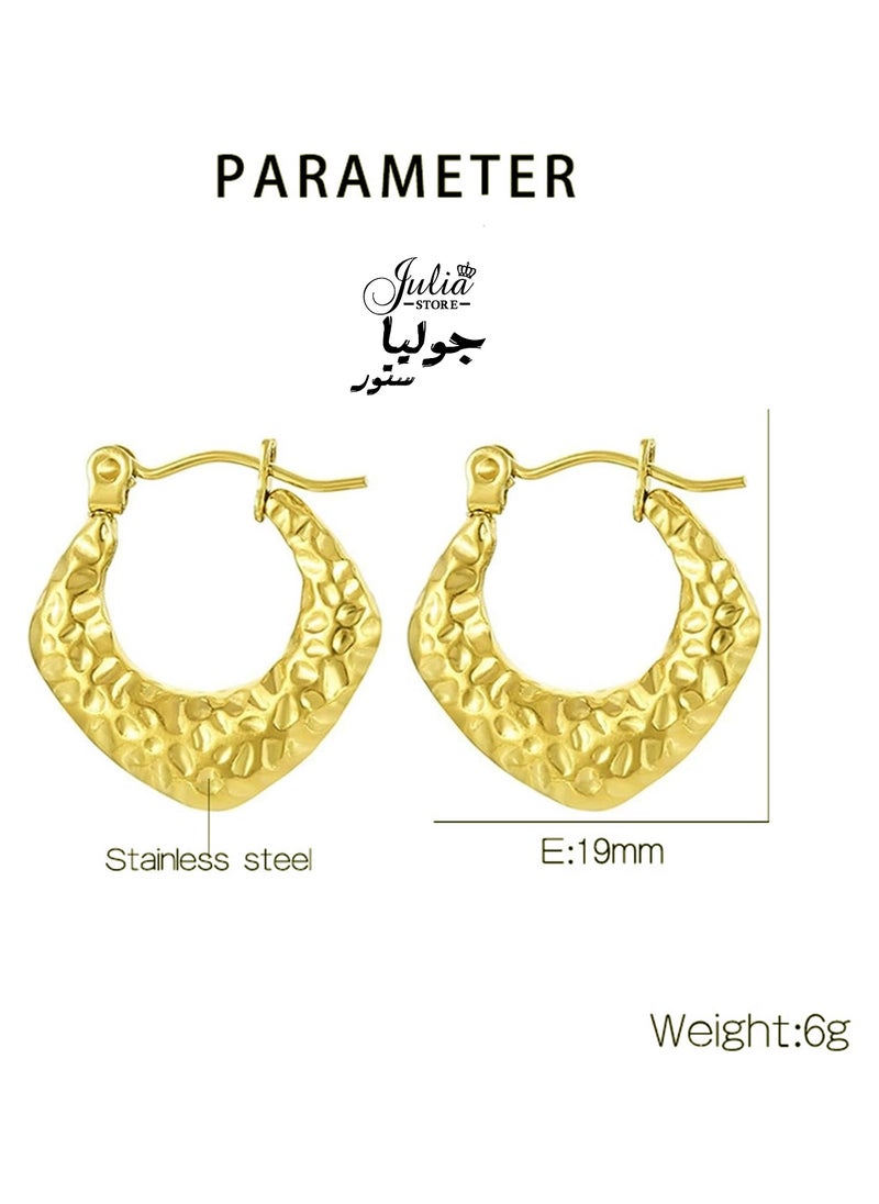 Julia Store 18K Gold Plated 316L Stainless Steel Chunky Irregular Hypoallergenic Gold Thick Lightweight Click-Top Hoop Earrings for Women  - Image 2