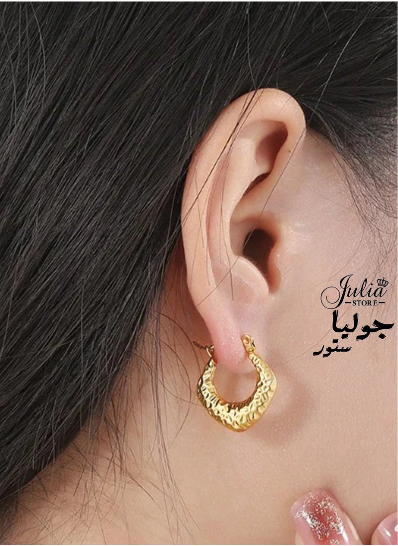 Julia Store 18K Gold Plated 316L Stainless Steel Chunky Irregular Hypoallergenic Gold Thick Lightweight Click-Top Hoop Earrings for Women  - Image 3