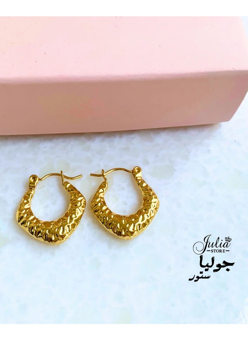 Julia Store 18K Gold Plated 316L Stainless Steel Chunky Irregular Hypoallergenic Gold Thick Lightweight Click-Top Hoop Earrings for Women  - Image 5