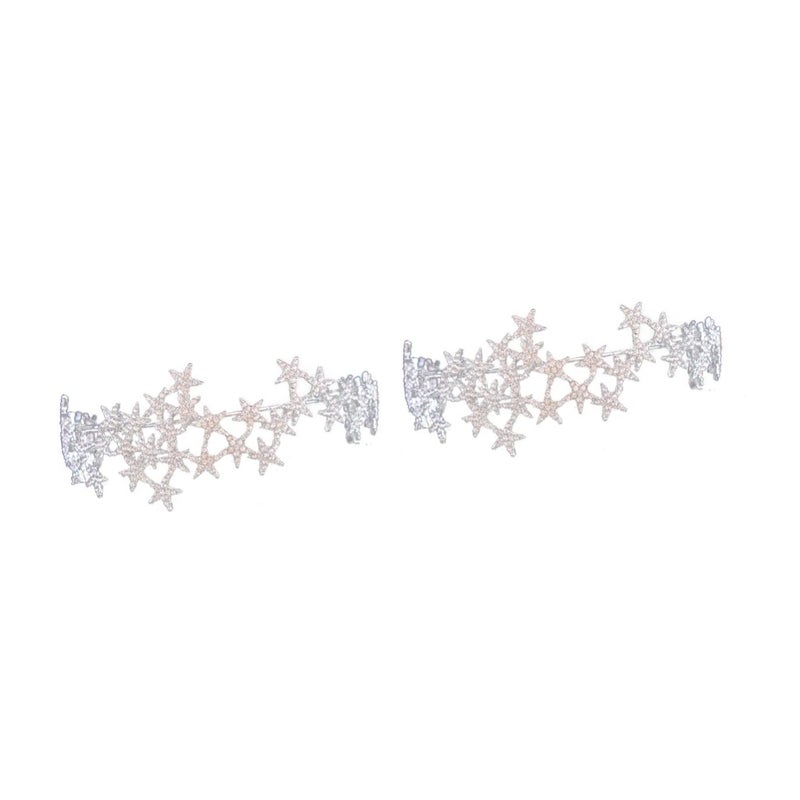 cheekyglo 2pcs Stylish Crystal Party Women Accessories Headbands Silver Head Princess Christmas Chic Fashion Teens Bride Pageant Bling for Heress Star Tiara Headband Jewelry Hair Prom - Image 1