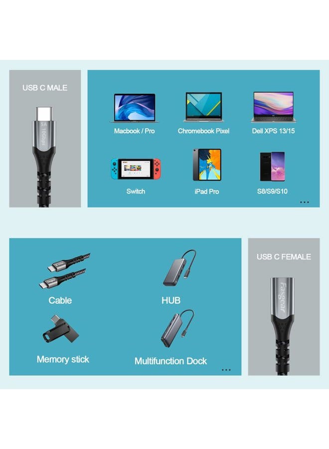 Fasgear USB C Extension Cable 10Gbps USB 3.1 Gen 2 Type C Male to Female Cord Support 4K Video Output Compatible for Thunderbolt 3 port,Mac-Book Pro,Dell XPS,Switch,USB-C Hub,PS VR2(6ft, Black) - Image 5
