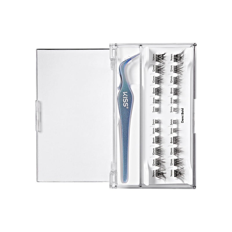 Impress KISS imPRESS Falsies Long Lasting Self Adhesive Eyelashes, â€˜Demi Boldâ€™, 5 Day Extended Wear, 24 Medium Volume Lash Clusters (5,6,8,10,12, & 14mm), Precision Non-Stick Applicator - Image 4