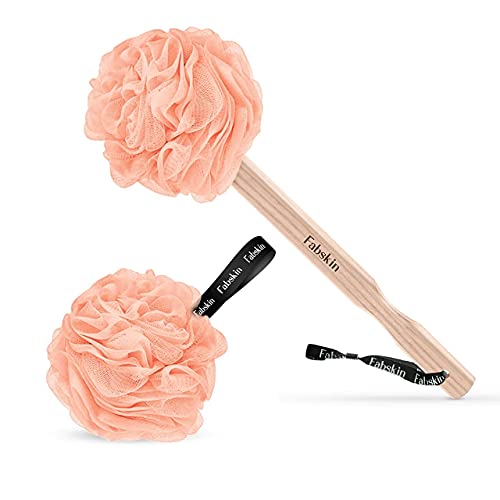 FABSKIN Luxury Bath Loofah Duo Pack | Peach | Loofah For Men and Women | Bath Brush Body Back Scrubber With Wooden Handle For Bathing With Round Loofah | Made In India (Peach) - Image 2