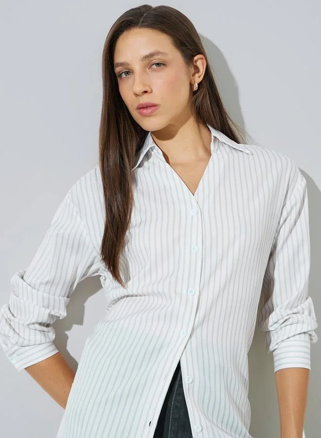 Styli White Striped Long Sleeve Regular Fit Shirt