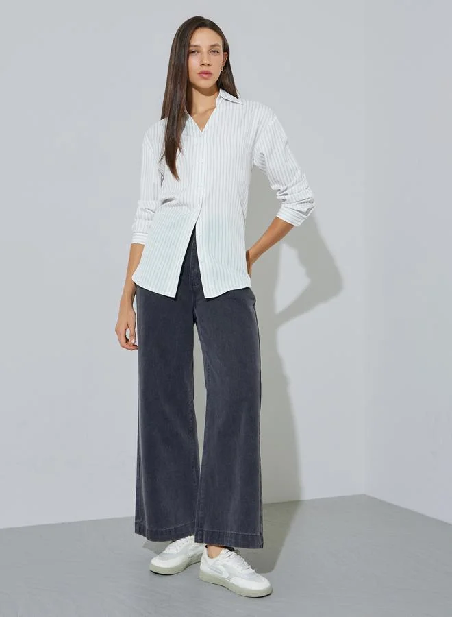 Styli White Striped Long Sleeve Regular Fit Shirt