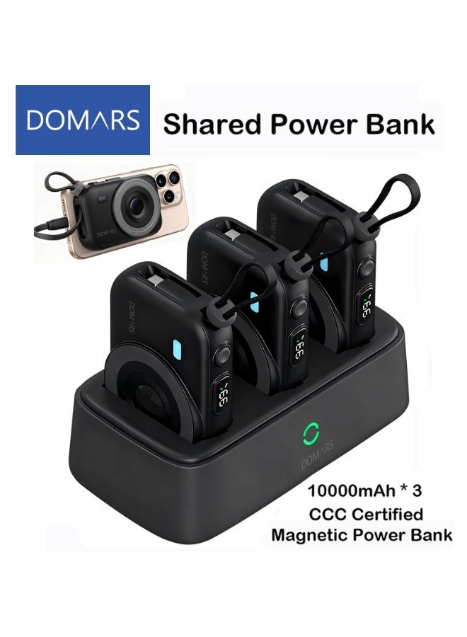 Domars 3-IN-1 Portable Charger, 10000mAh Magnetic Charging Power Bank, Includes Charging Cable, Travel Charger External Battery Pack, Compatible with Apple Watch/for iPhone 17 16 15 14 13 12 Pro Max Smartphones/AirPods Black - Image 1