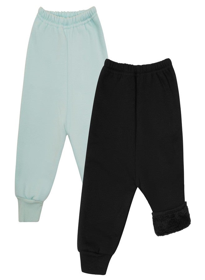 CLAP Unisex Baby Fleece Leggings Kids Winter Thick Warm Pants Boys Girls Pajamas Pack of 2 (in, Age, 3 Years, 4 Years, Regular, Black S.Green) - Image 1