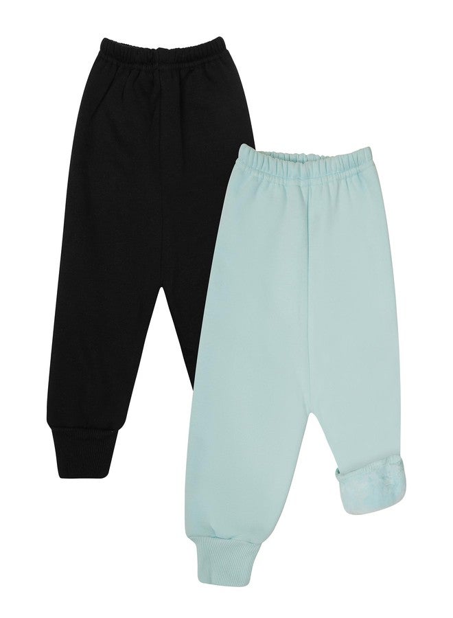 CLAP Unisex Baby Fleece Leggings Kids Winter Thick Warm Pants Boys Girls Pajamas Pack of 2 (in, Age, 3 Years, 4 Years, Regular, Black S.Green) - Image 2