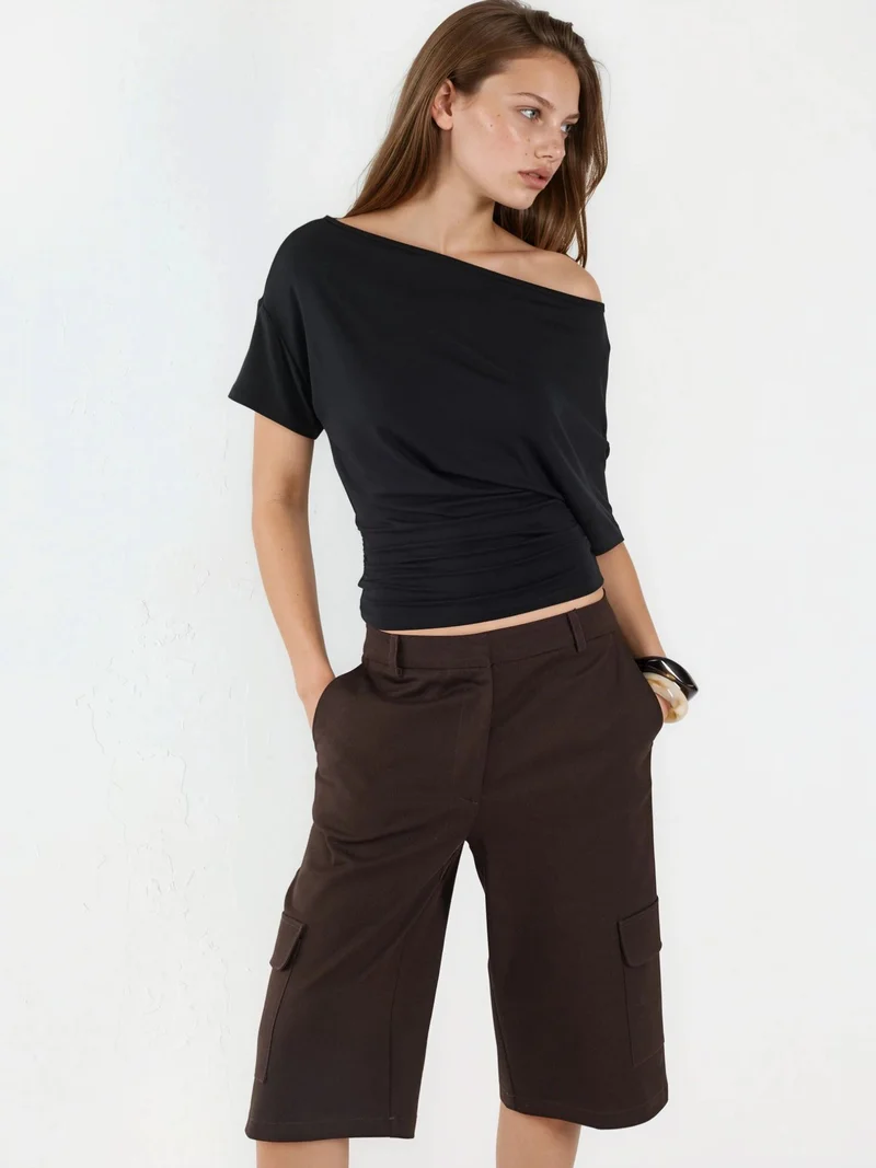 هيكاب Asymmetrical Neck Soft Viscose Knit Top