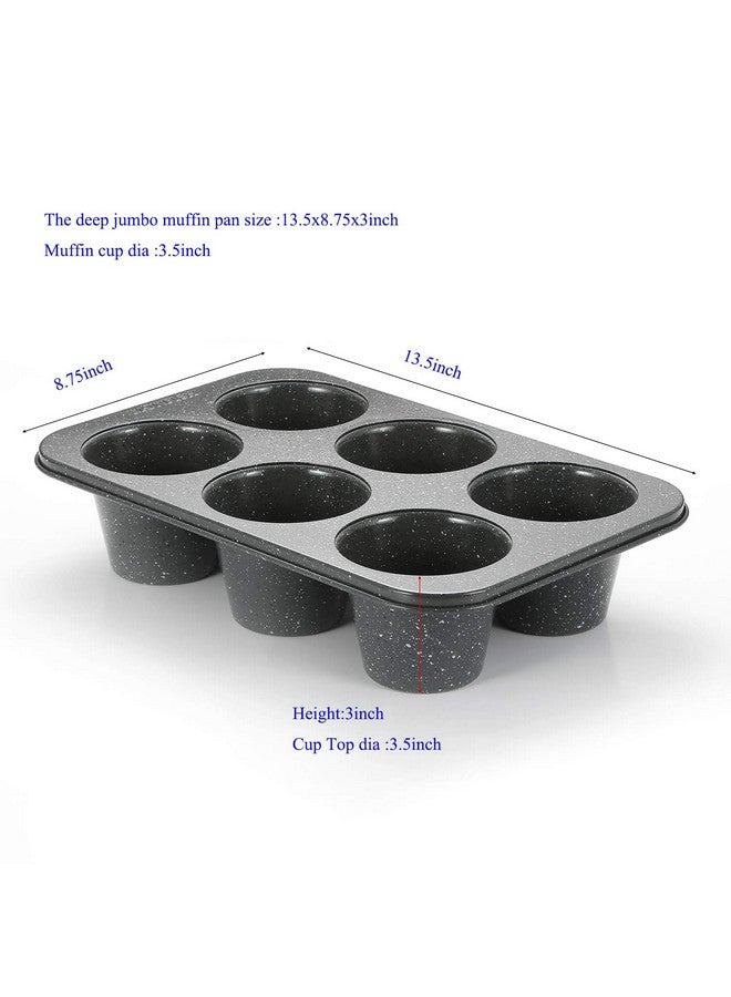 Monfish 2PCS Deep Jumbo Muffin Pan 6 Cup Carbon Steel Black Stone non Stick Coating Muffin Tin 3.5diax3 cup - Image 4