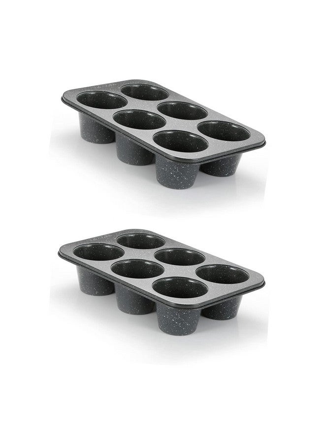 Monfish 2PCS Deep Jumbo Muffin Pan 6 Cup Carbon Steel Black Stone non Stick Coating Muffin Tin 3.5diax3 cup - Image 1
