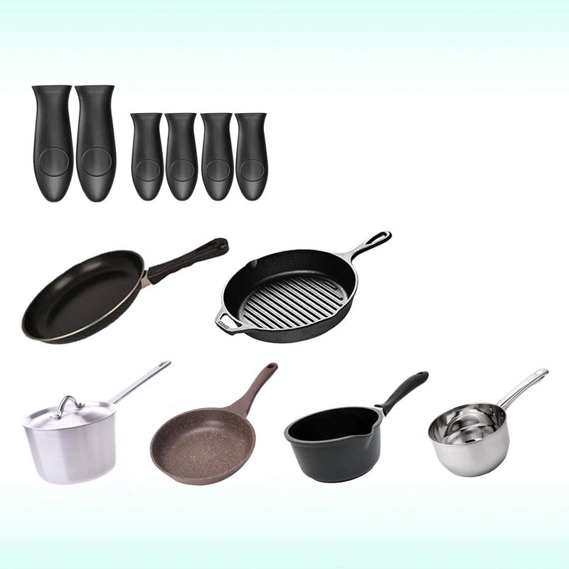 kulusion Silicone Hot Handle Holder Small Cast Iron Handle Cover Skillet Handle Cover Griddle Cover Cookware Handles Cover for Frying Pans & Griddles Sleeve Grip Handle Cover Small & Large Black 6 Pcs - Image 2