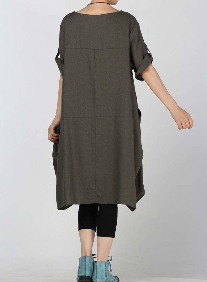 LaovanIn Women's Plus Size Tunic Dress Summer Cotton Linen T Shirt Knee-Length Dresses 3X-Large Green - Image 5