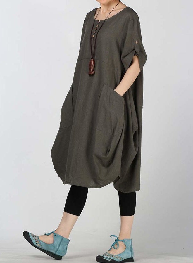 LaovanIn Women's Plus Size Tunic Dress Summer Cotton Linen T Shirt Knee-Length Dresses 3X-Large Green - Image 4